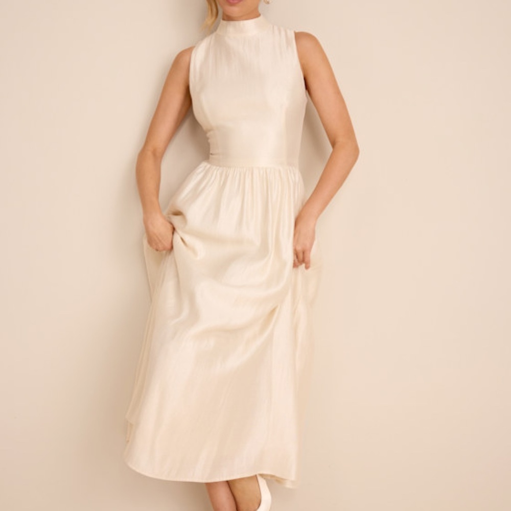 Lulus Rivia Ivory Mock Neck Cutout Midi Dress White - Size S